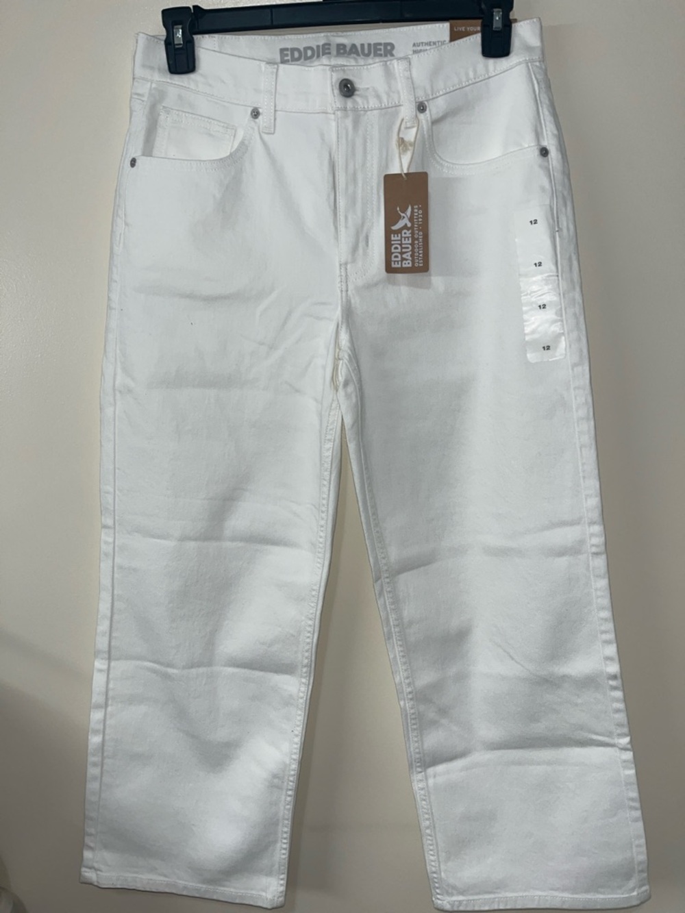 Eddie Bauer Women Authentic Voyager High-Rise Crop White Straight Leg Jeans NWT